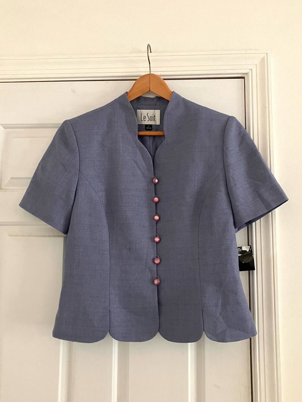 Vintage LeSuit Periwinkle Blue Short Sleeve Shirt Blazer Jacket Y2K-Size 12